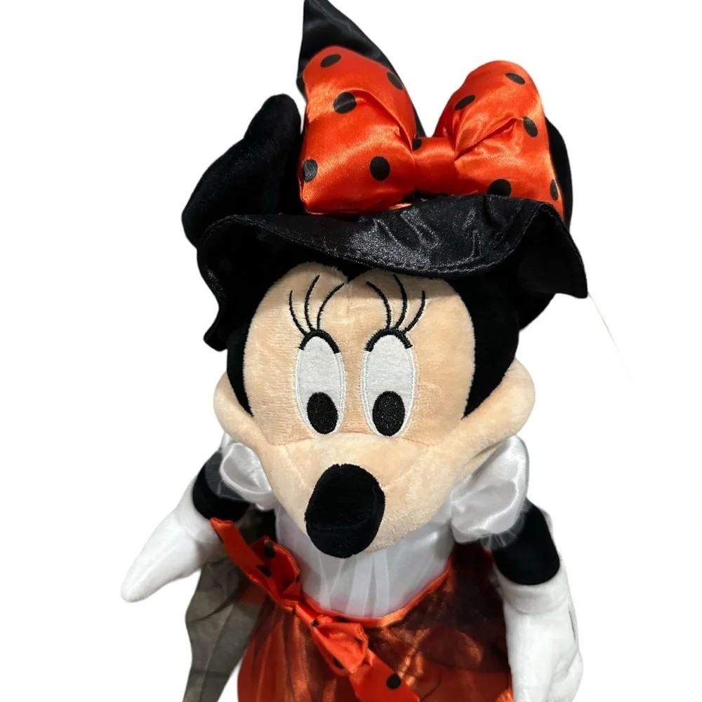 Disney Minnie Mouse Witch Halloween Greeter 21” Black, Orange, Polka Dot. New